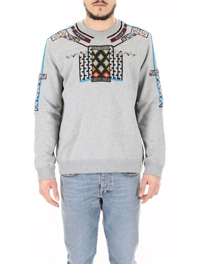 Shop Valentino Sweatshirt With Ethnic Embroidery In Grigio Melange (grey)