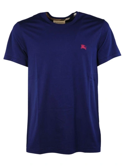 Shop Burberry Logo Embroidered T-shirt In Bright Navy