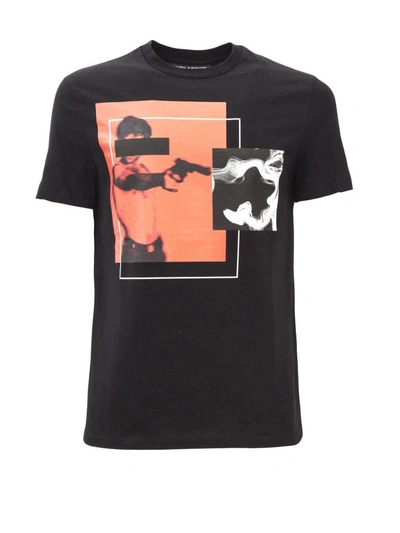Shop Neil Barrett Black Cotton T-shirt With Graphic Printed In Nero