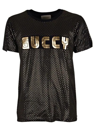 Shop Gucci Embellished T-shirt In Metallic