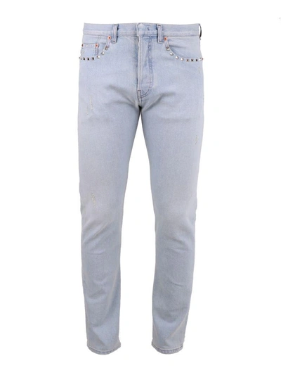 Shop Valentino Blue Studs Applied Jeans