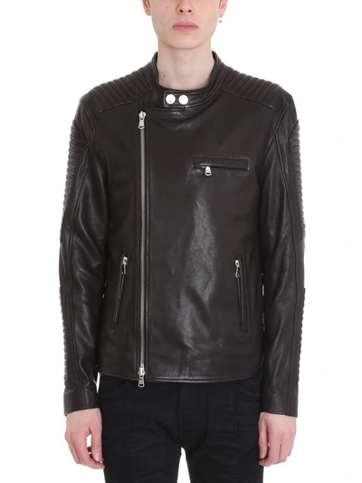 Shop Pierre Balmain Biker Black Leather Jacket