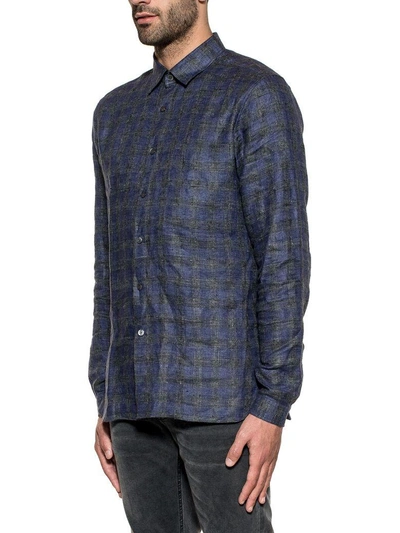 Shop Xacus Elettric Blue/gray Checked Shirt In Basic