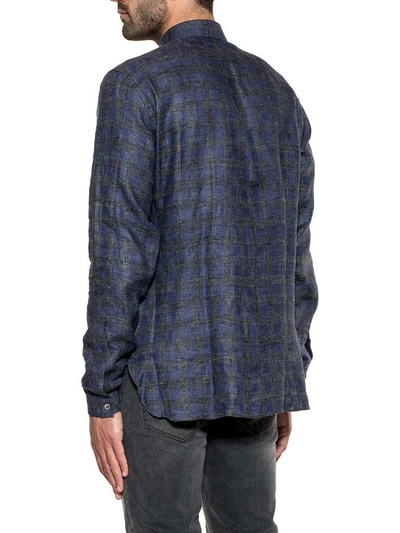 Shop Xacus Elettric Blue/gray Checked Shirt In Basic