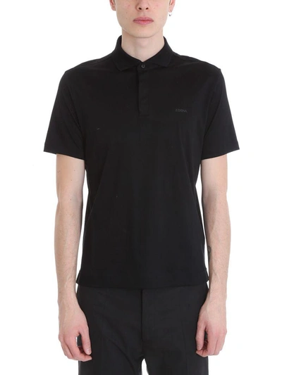 Shop Z Zegna Black Cotton Polo