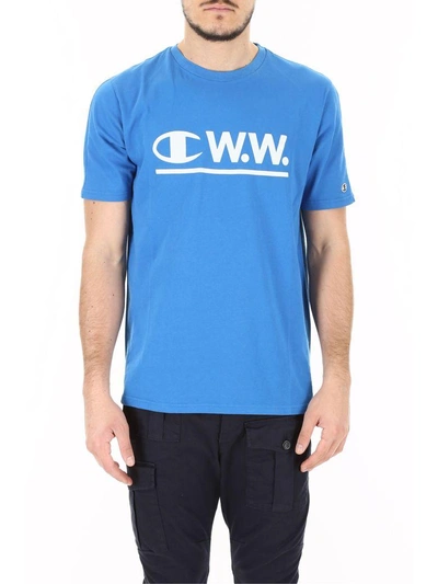 Shop Champion X Wood Wood Logo T-shirt In Ipb/ipb (light Blue)