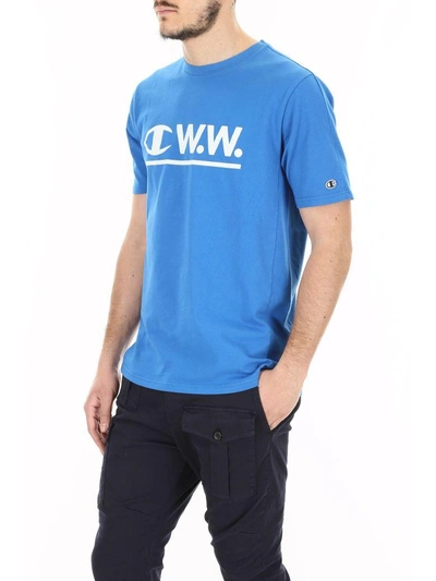 Shop Champion X Wood Wood Logo T-shirt In Ipb/ipb (light Blue)