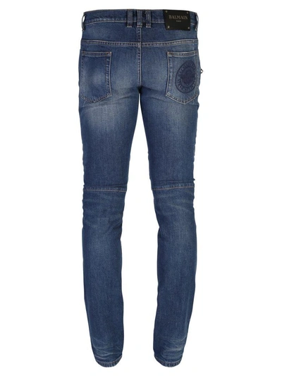 Shop Balmain Blue Biker Jeans