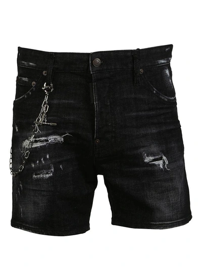 Shop Dsquared2 Distressed Denim Shorts In Jeans Nero