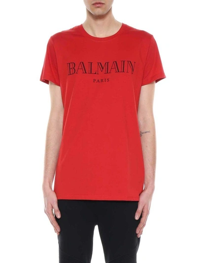 Shop Balmain Logo T-shirt In Rosso