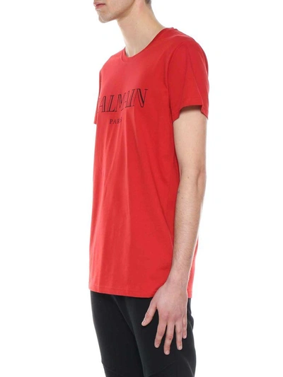 Shop Balmain Logo T-shirt In Rosso