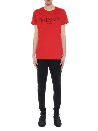 Shop Balmain Logo T-shirt In Rosso