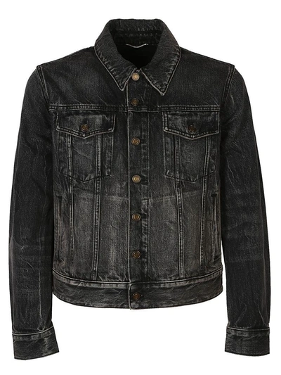 Shop Saint Laurent Denim Jacket In Shadow Deep Dark Black