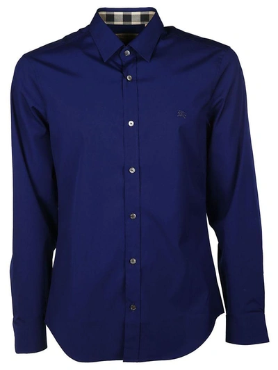 Shop Burberry Check Detail Shirt In Navy