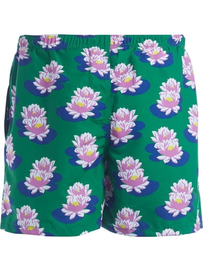 Shop Gallo Beach Boxer With Waterlilies Print In Verde