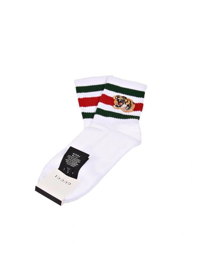 Shop Gucci Embroidered Tiger Socks In White