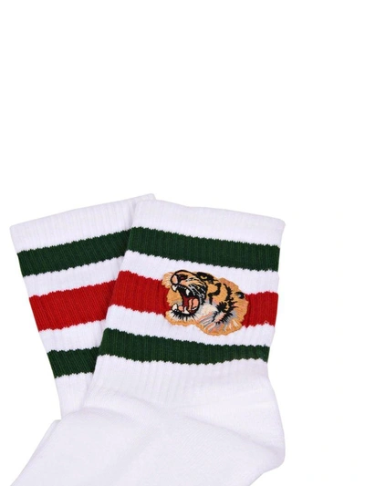 Shop Gucci Embroidered Tiger Socks In White