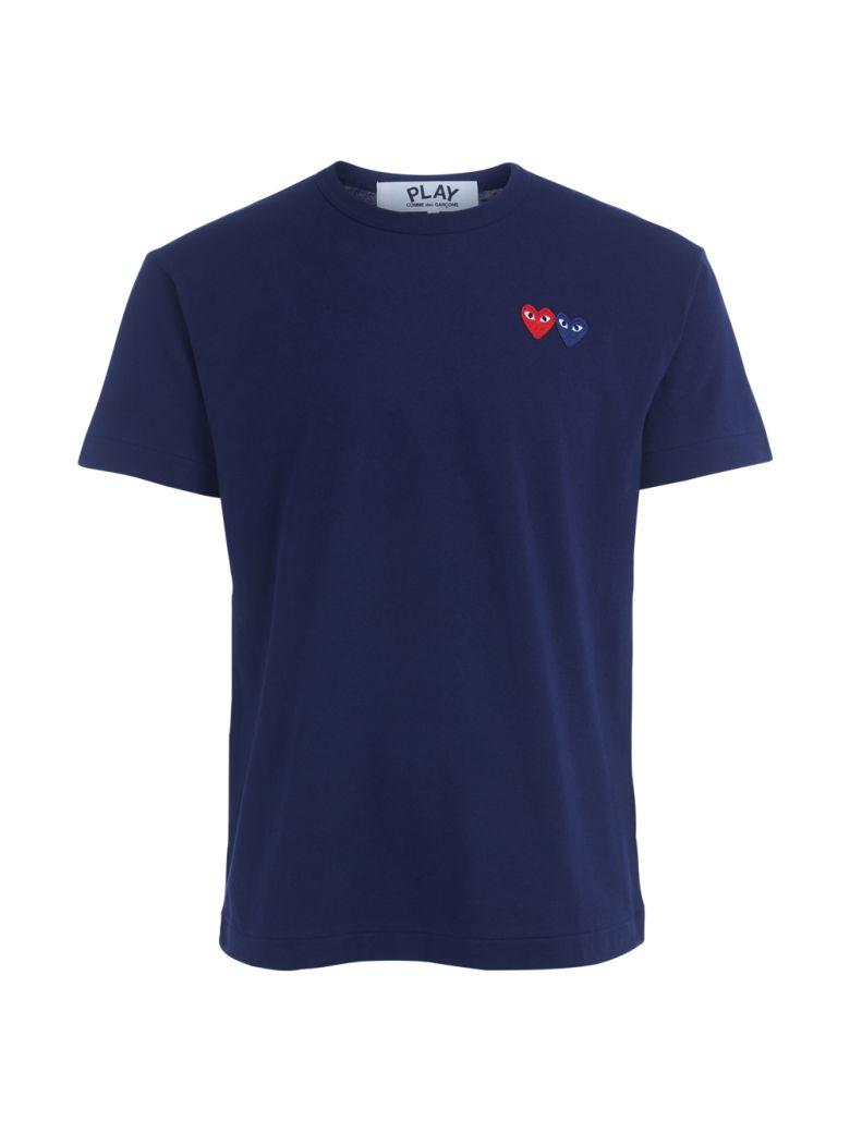 Comme Des GarÇons Play Blue T-shirt With Double Heart | ModeSens