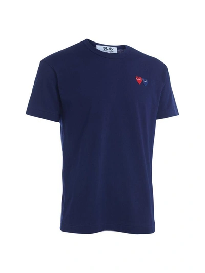 Shop Comme Des Garçons Play Blue T-shirt With Double Heart