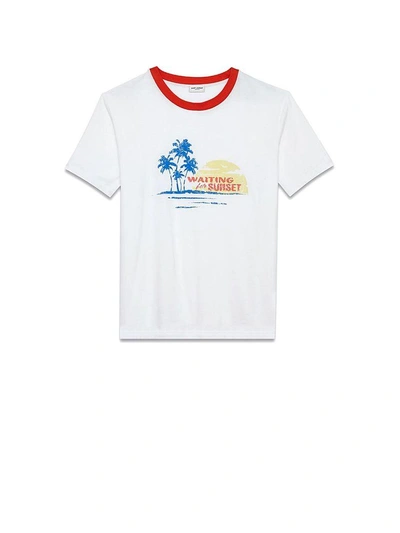 Shop Saint Laurent T-shirt With Waiting For Sunset Print In Naturel Multicolore