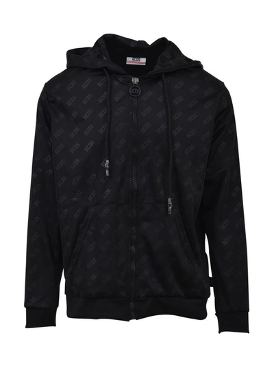 Shop Gcds Zip-up Hooded Sweatshirt In Black