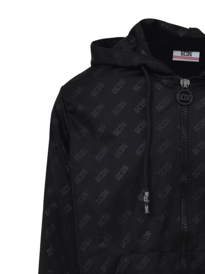 Shop Gcds Zip-up Hooded Sweatshirt In Black