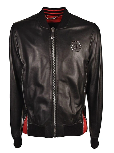 Shop Philipp Plein Zip Detail Leather Jacket In Nero