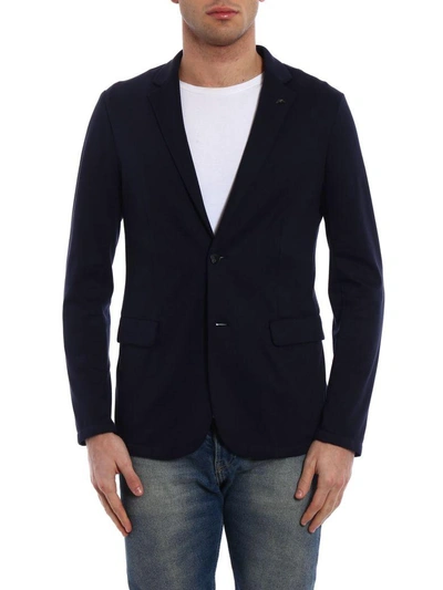 Shop Emporio Armani Deconstructed Jersey Blazer In Blu Navy