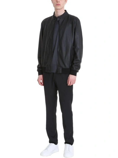 Shop Z Zegna Black Leather Jacket