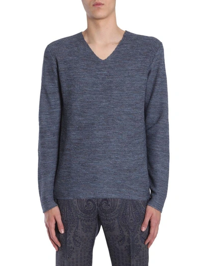 Shop Etro V Collar Jumper In Blu