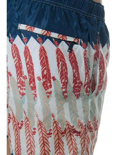 Shop Valentino Feather Print Swim Shorts In Avio-white-red