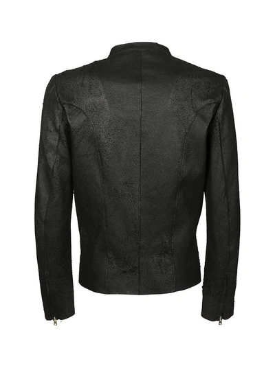 Shop Dacute Stand Up Collar Leather Jacket In Black