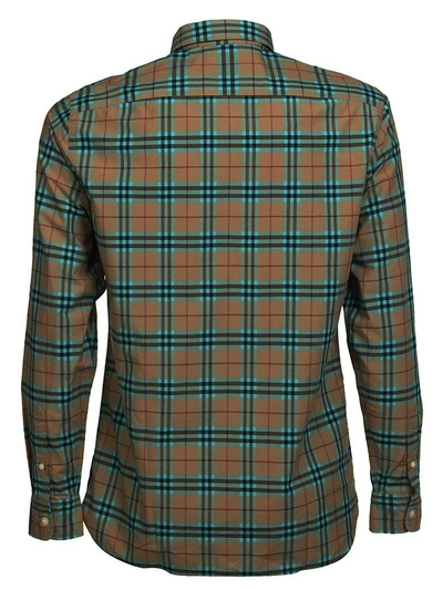 Shop Burberry Checked Shirt In Turchese