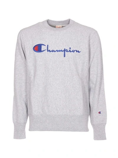 Shop Champion Embroidered Sweatshirt In Grey