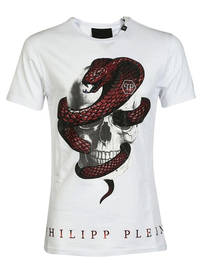 Shop Philipp Plein Snake Skull Print T-shirt In White-red