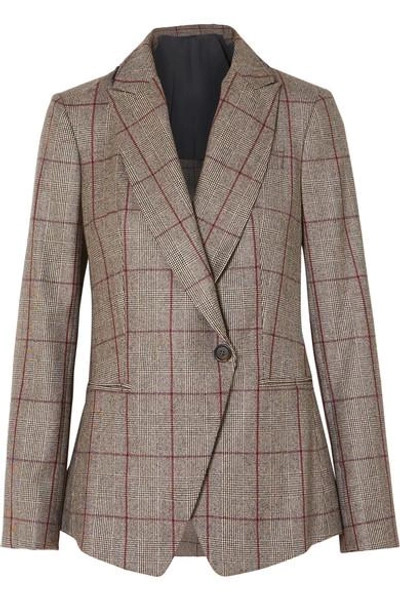Shop Brunello Cucinelli Sequin-embellished Prince Of Wales Checked Wool Blazer In Brown