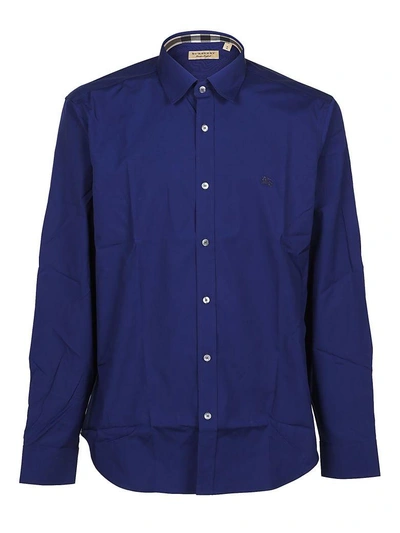 Shop Burberry Check Detail Shirt In Blue