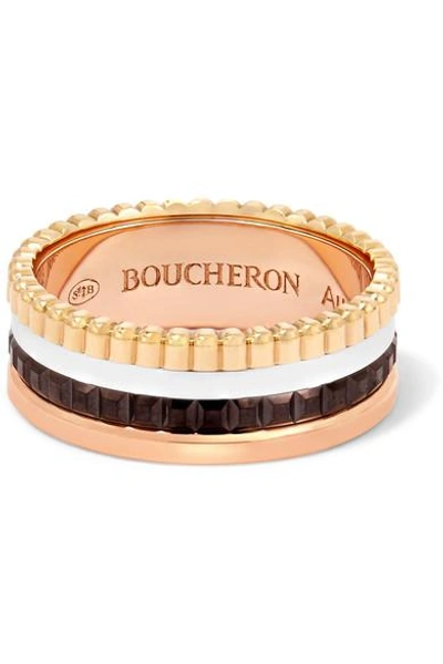 Shop Boucheron Quatre Classique Small 18-karat Yellow, Rose And White Gold Ring