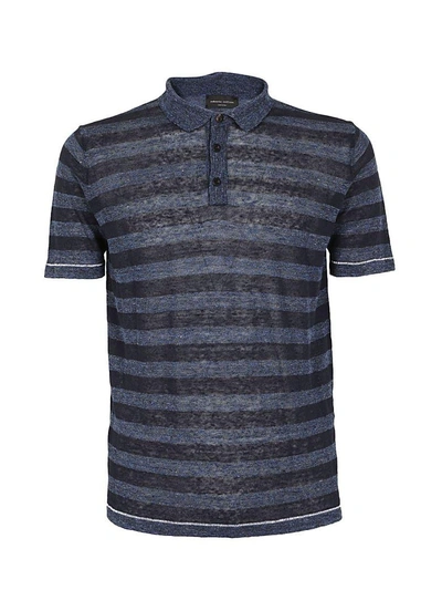 Shop Roberto Collina Striped Polo Shirt In Blu-denim