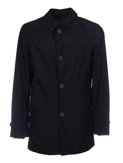 Shop Herno Classic Buttoned Coat In Blu