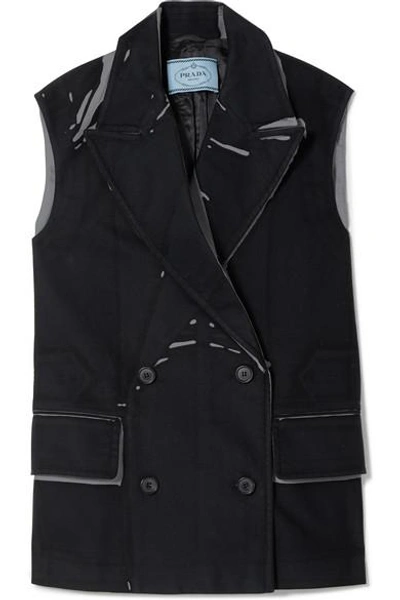 Shop Prada Oversized Printed Cotton-twill Vest In Black