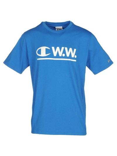 Shop Champion By Wood Wood Tshirt In Blue