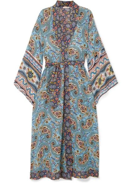 Shop Anjuna Kandela Printed Silk Crepe De Chine Robe In Light Denim