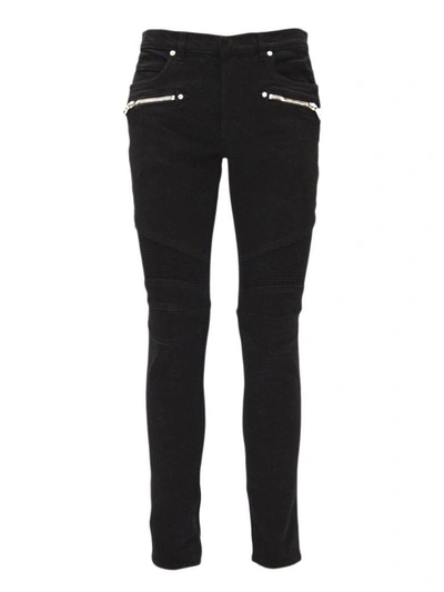 Shop Balmain Slim-fit Black Cotton Denim Biker Jeans In Nero