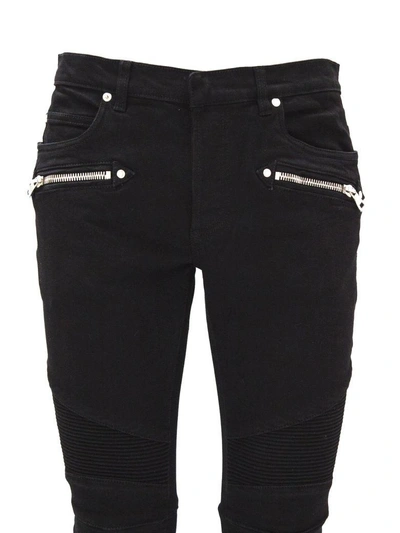 Shop Balmain Slim-fit Black Cotton Denim Biker Jeans In Nero