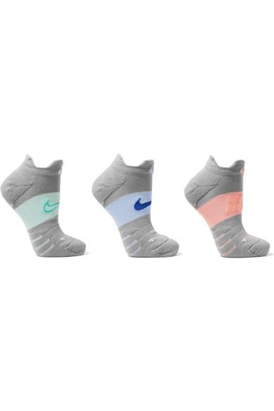 Shop Nike Set Of Three Intarsia Dri-fit Stretch-knit Socks In Gray