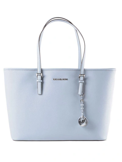 Shop Michael Kors Jet Set Travel Tote In Pale Blue