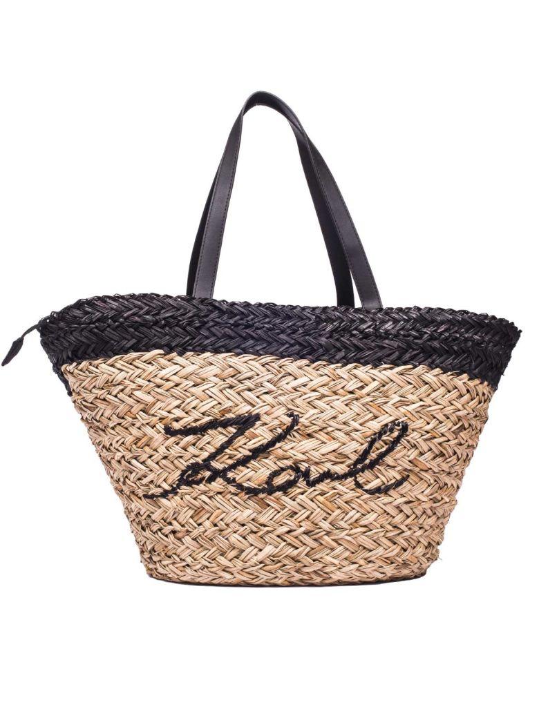 Karl Lagerfeld Straw Ikonik Shopper Bag In Brown | ModeSens