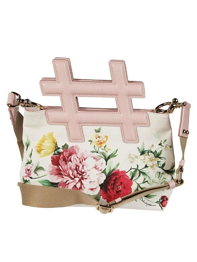 Shop Dolce & Gabbana Hashtag Floral Shoulder Bag In Cream