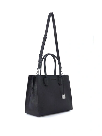 Shop Michael Kors Mercer Messenger Black Leather Shoulder Bag In Nero